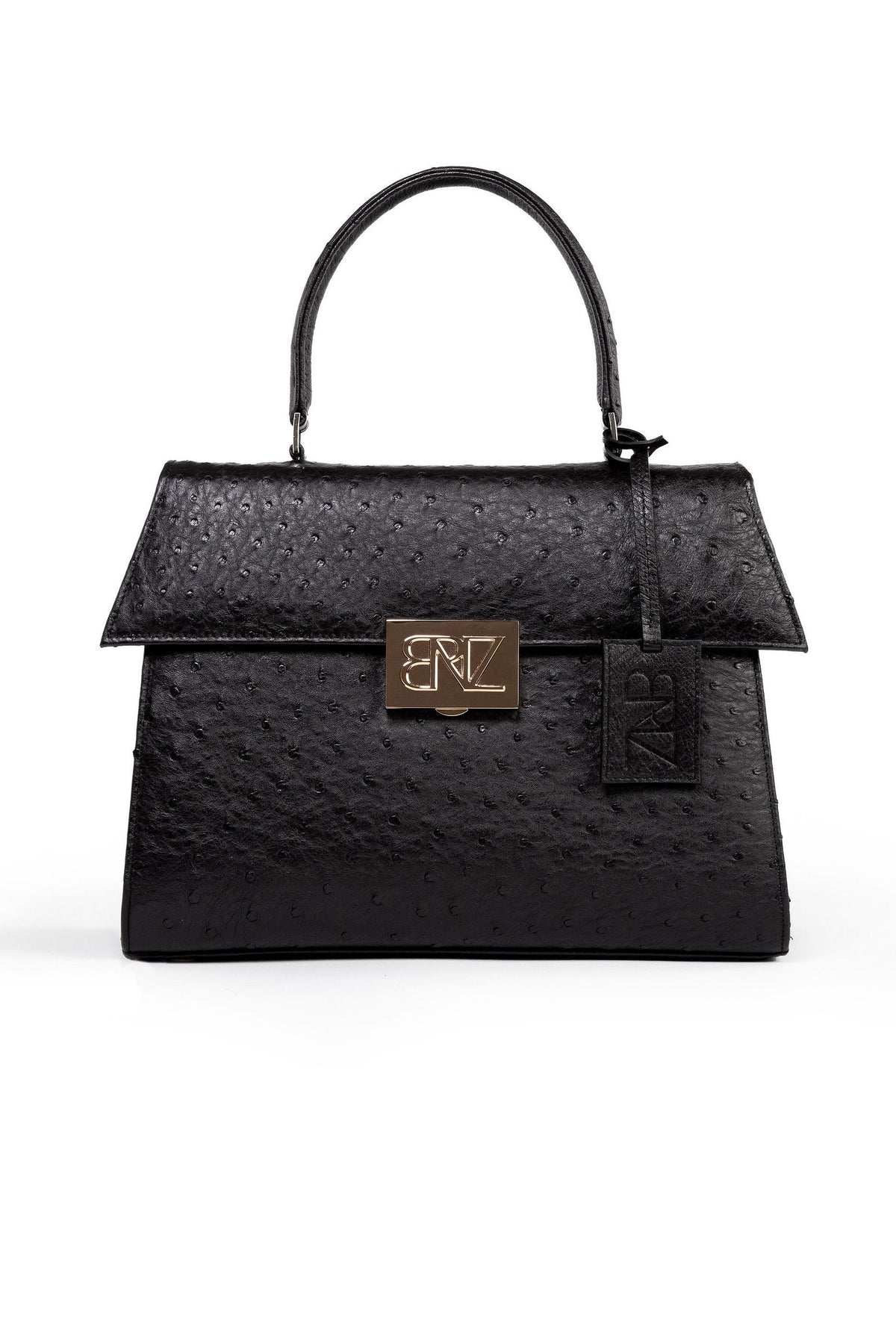 Akira Black Ostrich leather bag - Luxury handbag with gold detailing