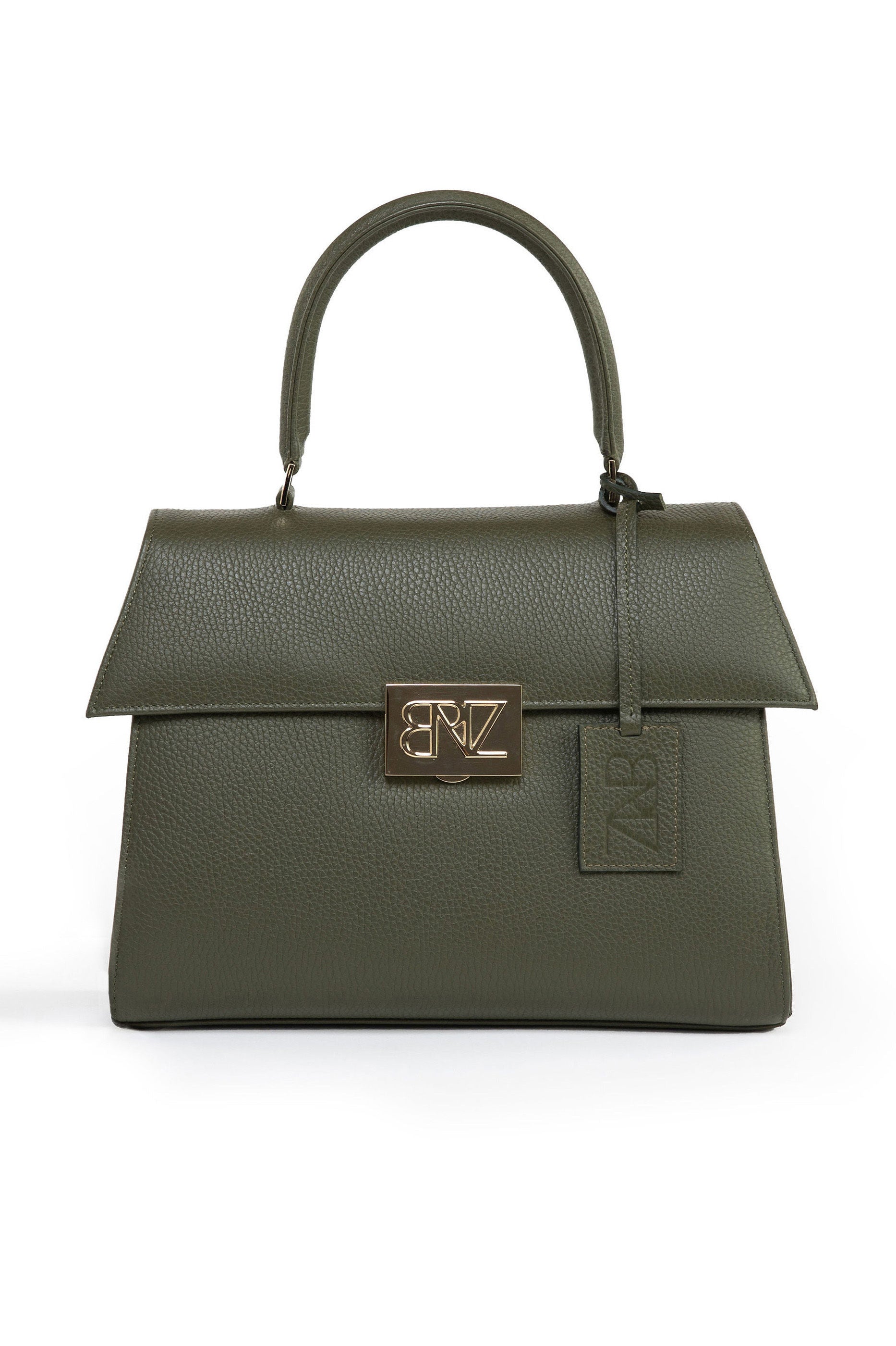 Akira bag - military green calfskin leather - front view - Berénize