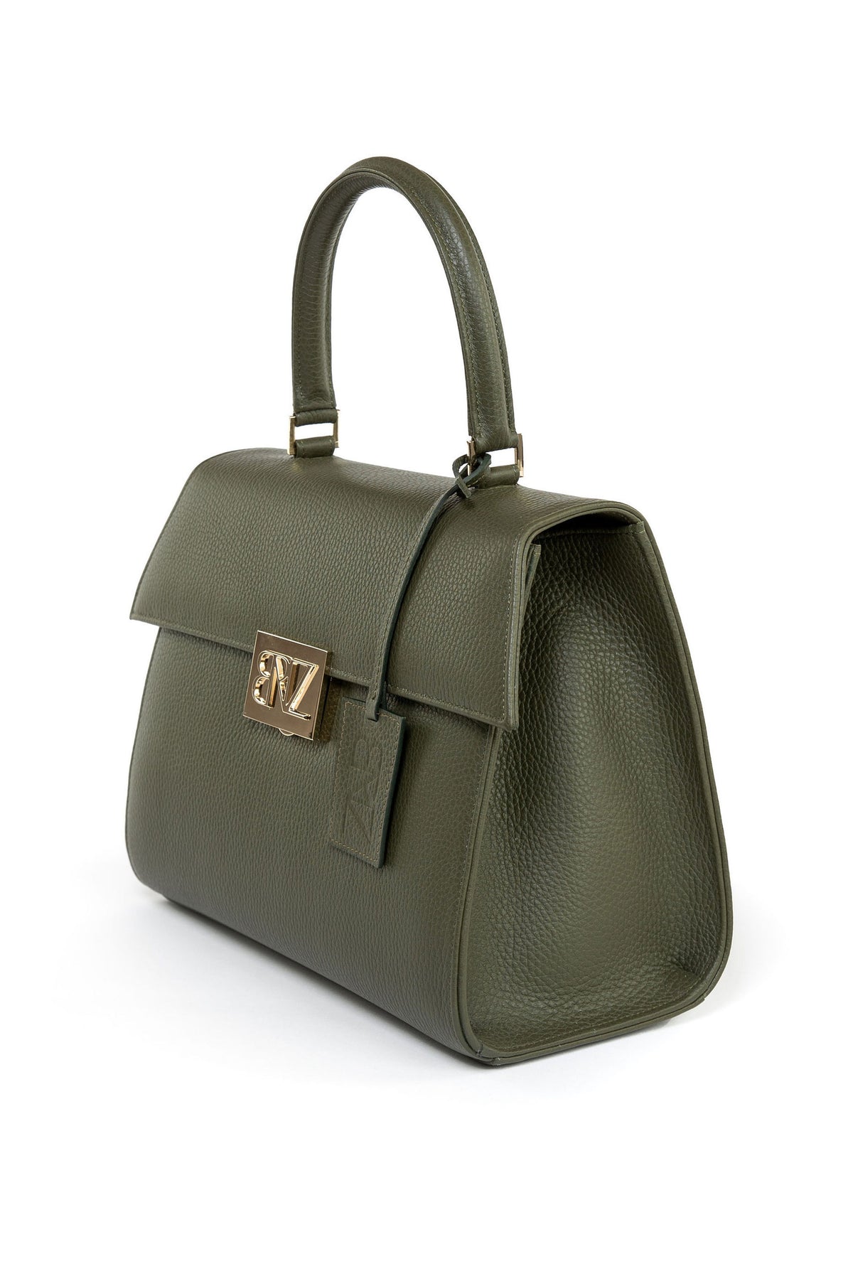 Akira bag - military green calfskin leather - side view - Berénize