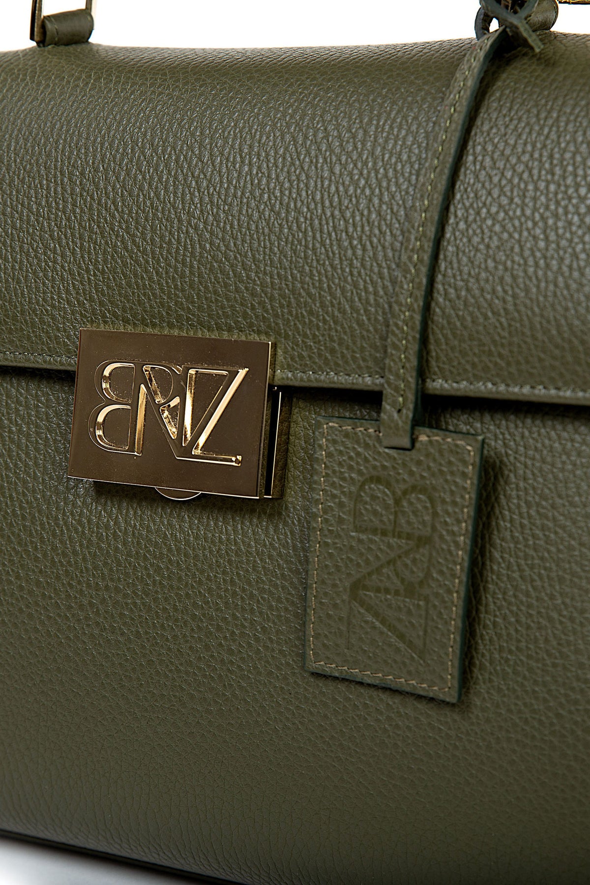 Akira bag - military green calfskin leather  - gold logo closure detail - Berénize
